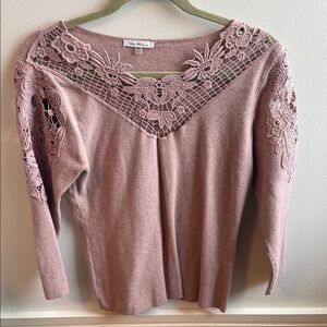Vila Milano Blush Pink Lace Crochet Knit Sweater Size M